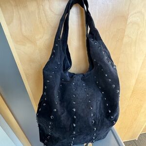 Cynthia Vincent Black Suede Studded Hobo Bag
